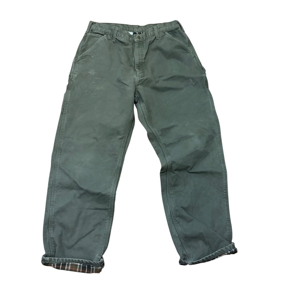 Vintage Carhartt Mens Flannel-Lined Original Fit Work Pants 34x31 Green Cotton‎
